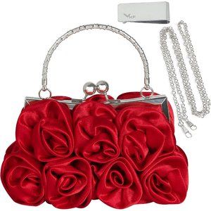 Girl Missy 7 Roses Satin Money Clip with Detachable Strap Clutch